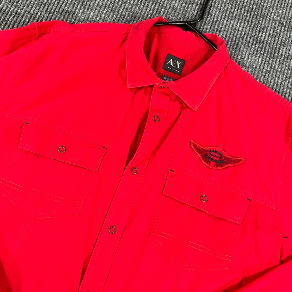 Armani Exchange AX Shirt Mens 2XL XXL Red Long Sleeve Snap Up Shirt Mechanic